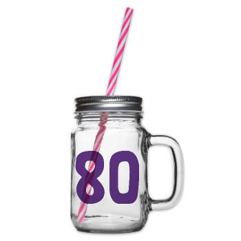 80. 80 JAHRE. 80-JÄHRIGES JUBILÄUM. 80. GEBURTSTAG. - Henkelglas mit Schraubdeckel - Klar - Rechts