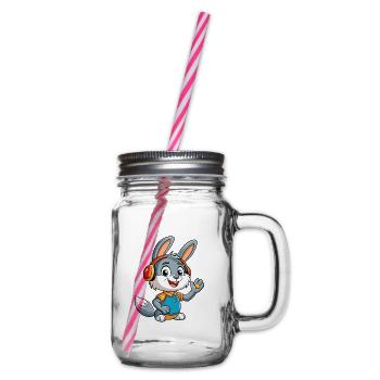 Lapin Drôle Dessin Animé Personnage Casque Musique - Bocal à boisson - transparent - Droite
