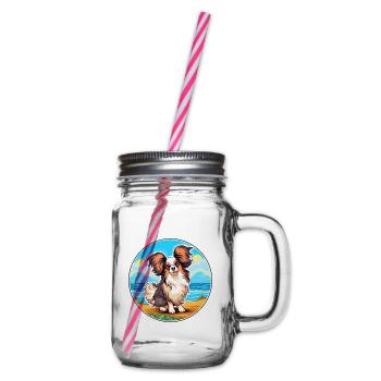 Papillon Hund Rasse Cartoon Kawaii Clipart Hund Haustier - Henkelglas mit Schraubdeckel - Klar - Rechts
