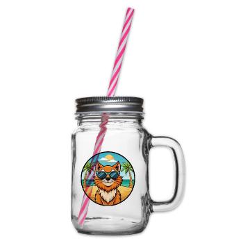 Ingwer Langhaar Katze Rasse Cartoon Sonnenbrille Strand - Henkelglas mit Schraubdeckel - Klar - Rechts
