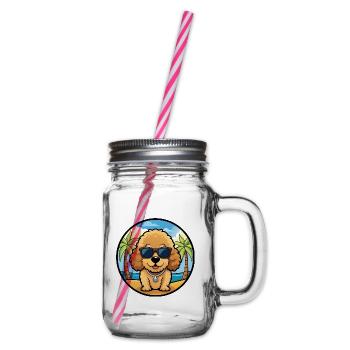 Spielzeug Pudel Hund Rasse Cartoon Sonnenbrille Strand - Henkelglas mit Schraubdeckel - Klar - Rechts