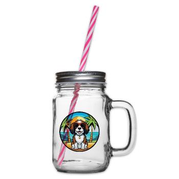 English Springer Spaniel Hunderasse Cartoon Beach - Henkelglas mit Schraubdeckel - Klar - Rechts