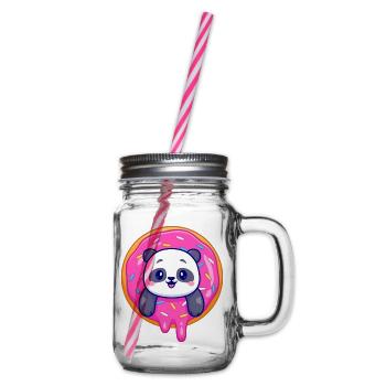 Süßes Pandababy und ein süßer Dounat - Henkelglas mit Schraubdeckel - Klar - Rechts