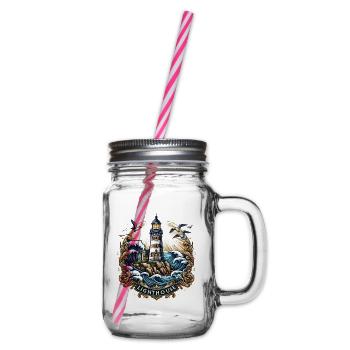 Lighthouse Logo - Glass jar with handle and screw cap - clear - Right