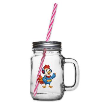 Coq Drôle Dessin Animé Personnage Casque Musique - Bocal à boisson - transparent - Droite