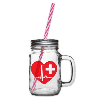Herzschlag-EKG-Linie Medizinischer Pulswellen-Ikon-Vektor - Henkelglas mit Schraubdeckel - Klar - Rechts