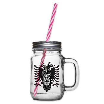 Skenderbeg Albania Kosovo Gift Idea - Glass jar with handle and screw cap - clear - Right