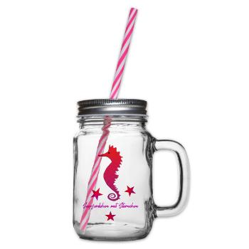 rotes Seepferd mit Sternchen - Henkelglas mit Schraubdeckel - Klar - Rechts