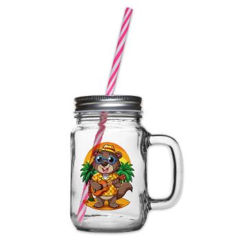 Lustige Biber Cartoon Sommer Strand Sonnenbrille - Henkelglas mit Schraubdeckel - Klar - Rechts