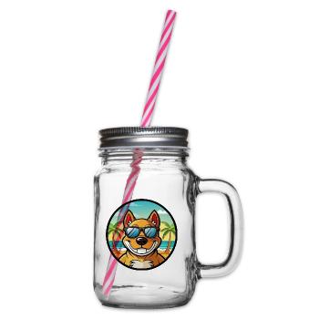 Cordoba Fighting Dog Breed Cartoon Sunglass Beach - Glass jar with handle and screw cap - clear - Right