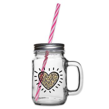 Leopard Heart Burst - Glass jar with handle and screw cap - clear - Right