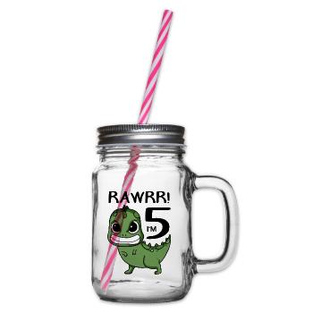 5. Geburtstag Dinosaurier - 5. Klasse Geschenk - Henkelglas mit Schraubdeckel - Klar - Rechts
