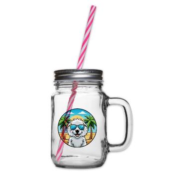Kuvasz Hungarian Dog Breed Cartoon Sunglass Beach - Glass jar with handle and screw cap - clear - Right