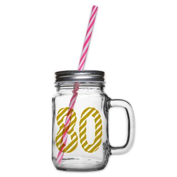 80. 80 JAHRE. 80-JÄHRIGES JUBILÄUM. 80. GEBURTSTAG. - Henkelglas mit Schraubdeckel - Klar - Rechts