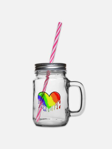 Regenbogenherz - Henkelglas mit Schraubdeckel - Klar