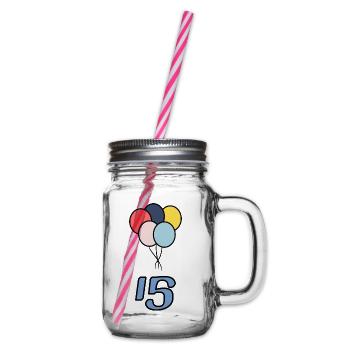 15. 15 YEARS. 15th ANNIVERSARY. 15 YEAR ANNIVERSARY. - Glass jar with handle and screw cap - clear - Right
