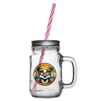 Dachs Lustige Cartoon Sommer Strand Sonnenbrille Cool - Henkelglas mit Schraubdeckel - Klar - Rechts