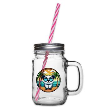 Panda Lustige Cartoon Sommer Strand Sonnenbrille Cool - Henkelglas mit Schraubdeckel - Klar - Rechts