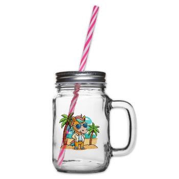 Pferd Lustige Cartoon Sommer Strand Sonnenbrille - Henkelglas mit Schraubdeckel - Klar - Rechts