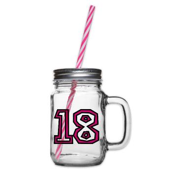 18. 18 JAHRE ALT. 18-JÄHRIGES JUBILÄUM. GEBURTSTAG 18 JAHRE. - Henkelglas mit Schraubdeckel - Klar - Rechts
