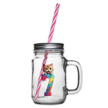 7 YEARS OLD CAT 7TH BIRTHDAY - Glass jar with handle and screw cap - clear - Right
