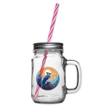 Blauer Eichelhäher Aquarell Karikatur Kawaii Haustier Tier Colo - Henkelglas mit Schraubdeckel - Klar - Rechts