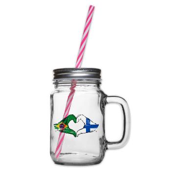 Brésil Finlande Drapeau Mains Coeur Forme Utilisé - Bocal à boisson - transparent - Droite