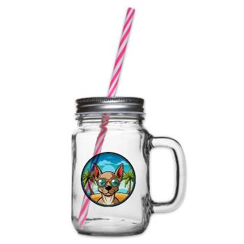 Mexikanische haarlose Hunderasse Cartoon Sonnenbrille Strand - Henkelglas mit Schraubdeckel - Klar - Rechts