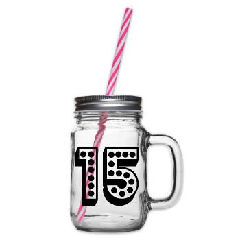 15. 15 YEARS. 15th BIRTHDAY. 15 YEARS BIRTHDAY. - Glass jar with handle and screw cap - clear - Right