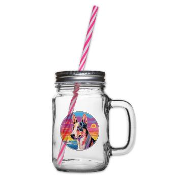 Glatter Collie Hund Rasse Bunte Karikatur Watercolo - Henkelglas mit Schraubdeckel - Klar - Rechts