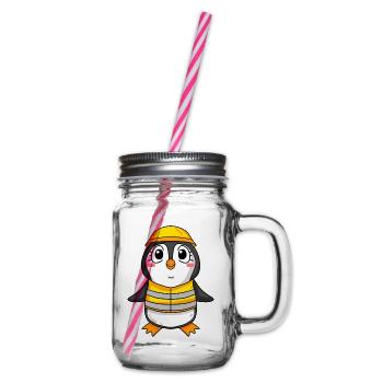 Topping out penguin house building house building gift - Glass jar with handle and screw cap - clear - Right