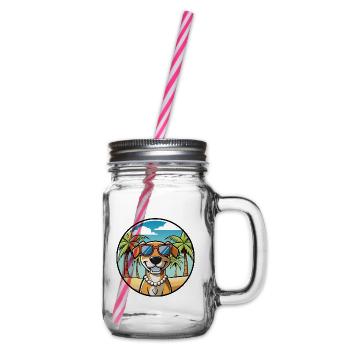 Southern Hound Dog Breed Cartoon Sunglasses Beach - Glass jar with handle and screw cap - clear - Right