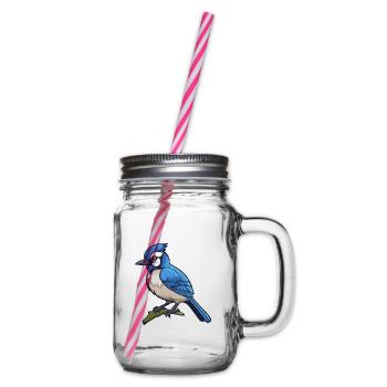 Blauer Eichelhäher Vogel Niedliche Karikatur Kawaii Aquarell Anima - Henkelglas mit Schraubdeckel - Klar - Rechts