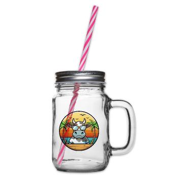 Kuh Lustige Cartoon Sommer Strand Sonnenbrille Aufkleber - Henkelglas mit Schraubdeckel - Klar - Rechts