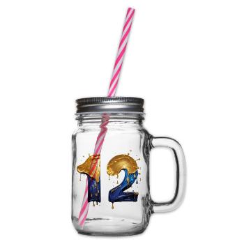 NO. 12 NUMBER 12 COOL 12TH BIRTHDAY - Glass jar with handle and screw cap - clear - Right