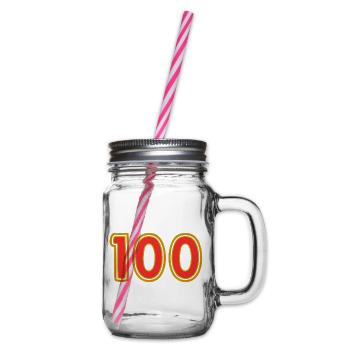 100. 100 JAHRE. 100-JÄHRIGES JUBILÄUM. 100. GEBURTSTAG - Henkelglas mit Schraubdeckel - Klar - Rechts