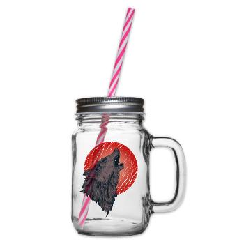 Howling wolf, full moon - Glass jar with handle and screw cap - clear - Right