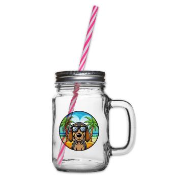 Black And Tan Coonhound Dog Breed Cartoon Beach - Glass jar with handle and screw cap - clear - Right