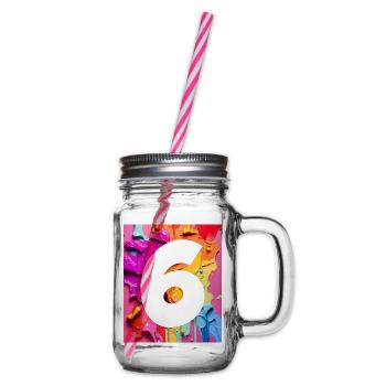 NO. 6 NUMBER 6 COLORFUL 6TH BIRTHDAY - Glass jar with handle and screw cap - clear - Right