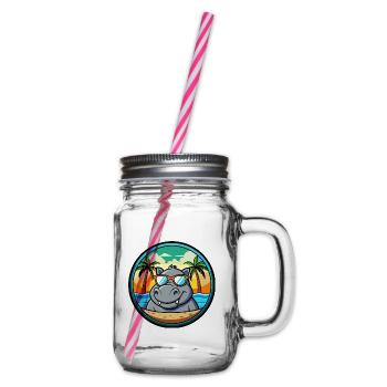 Nilpferd Lustige Cartoon Sommer Strand Sonnenbrille Cool - Henkelglas mit Schraubdeckel - Klar - Rechts
