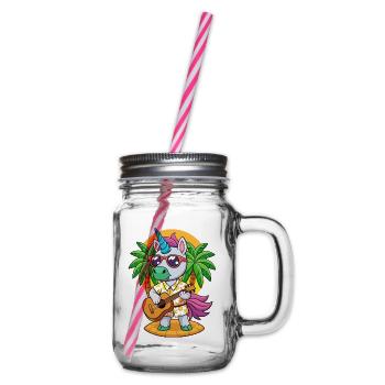 Funny Unicorn Cartoon Summer Beach Sunglasses - Glass jar with handle and screw cap - clear - Right