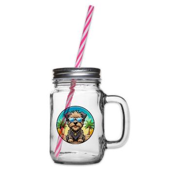 Bouvier Des Flandres Hunderasse Cartoon Sonnenbrille - Henkelglas mit Schraubdeckel - Klar - Rechts