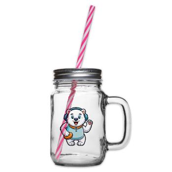Polar Bear Funny Cartoon Character Headphone Music - Glass jar with handle and screw cap - clear - Right
