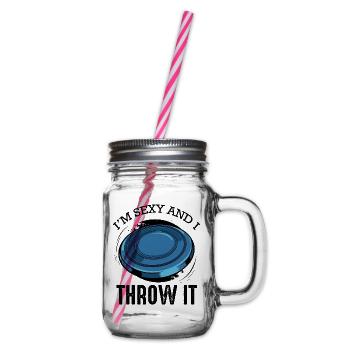 Disc golf saying funny pun frisbee gift - Glass jar with handle and screw cap - clear - Right