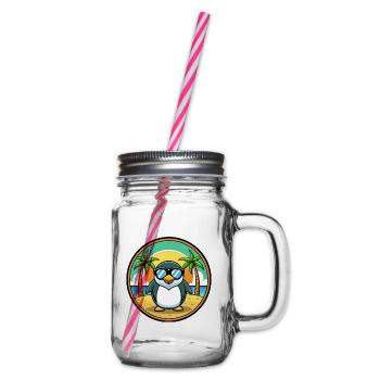 Pinguin Lustige Cartoon Sommer Strand Sonnenbrille Cool - Henkelglas mit Schraubdeckel - Klar - Rechts