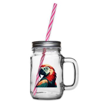 Parrot Cartoon Character Colorful Pet Animal - Glass jar with handle and screw cap - clear - Right