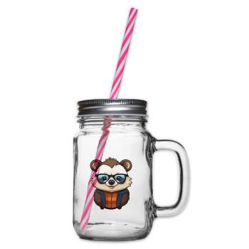 Dachs trägt Brille Cartoon Kawaii Illustration - Henkelglas mit Schraubdeckel - Klar - Rechts