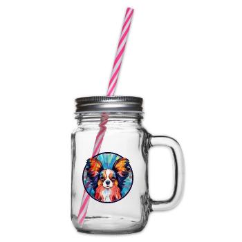 Papillon Hund Buntes Glas Bunte Karikatur Kawaii - Henkelglas mit Schraubdeckel - Klar - Rechts