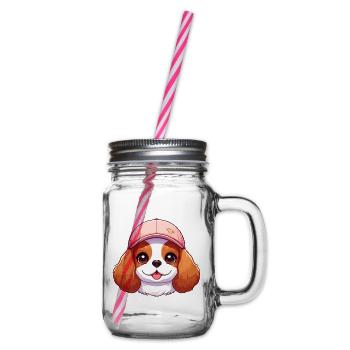 Chien Cavalier King Charles chien - casquette rose - Bocal à boisson - transparent - Droite