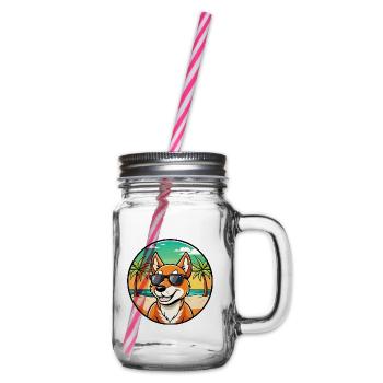 Dingo Hund Rasse Cartoon Sonnenbrille Strand - Henkelglas mit Schraubdeckel - Klar - Rechts